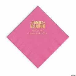 New 👍 Candy Pink Family Reunion Personalized Napkins with Gold Foil - 50 Pc. Luncheon 😀