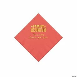 Outlet ⭐ Coral Family Reunion Personalized Napkins with Gold Foil - 50 Pc. Beverage 😀