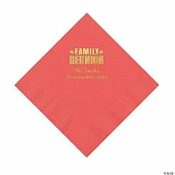 Coupon 😀 Coral Family Reunion Personalized Napkins with Gold Foil - 50 Pc. Luncheon 😀