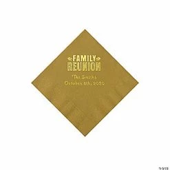 Wholesale 👏 Gold Family Reunion Personalized Napkins with Gold Foil – 50 Pc. Beverage ✨