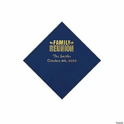Wholesale 🛒 Navy Blue Family Reunion Personalized Napkins with Gold Foil - 50 Pc. Beverage 😉