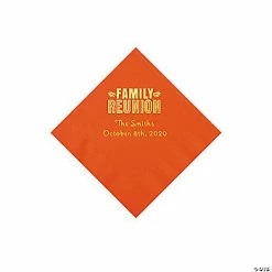 Promo 🌟 Orange Family Reunion Personalized Napkins with Gold Foil - 50 Pc. Beverage 🎁