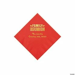 Promo ❤️ Red Family Reunion Personalized Napkins with Gold Foil - 50 Pc. Beverage ✨