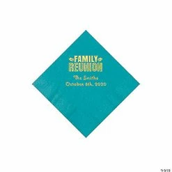Best Sale 🥰 Turquoise Family Reunion Personalized Napkins with Gold Foil - 50 Pc. Beverage 😀