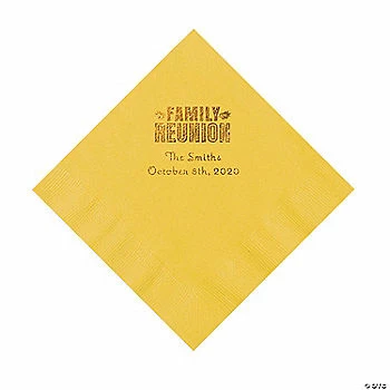 Coupon ๐ Yellow Family Reunion Personalized Napkins with Gold Foil - 50 Pc. Luncheon ๐ 1 Coupon ๐ Yellow Family Reunion Personalized Napkins with Gold Foil - 50 Pc. Luncheon ๐