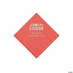 Deals 👏 Coral Family Reunion Personalized Napkins with Silver Foil - 50 Pc. Beverage 🔔