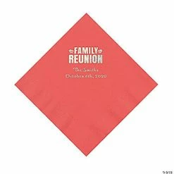Discount 🛒 Coral Family Reunion Personalized Napkins with Silver Foil - 50 Pc. Luncheon 🌟