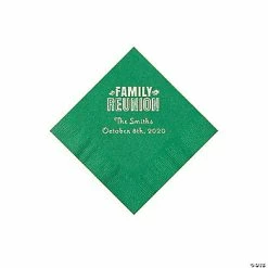 Budget 🌟 Green Family Reunion Personalized Napkins with Silver Foil - 50 Pc. Beverage 👍