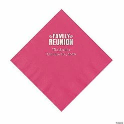 Discount ❤️ Hot Pink Family Reunion Personalized Napkins with Silver Foil - 50 Pc. Luncheon ❤️