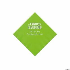 Wholesale ⭐ Lime Green Family Reunion Personalized Napkins with Silver Foil - 50 Pc. Beverage 🧨