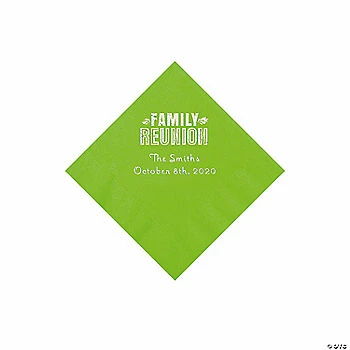 Wholesale ⭐ Lime Green Family Reunion Personalized Napkins with Silver Foil - 50 Pc. Beverage 🧨 -Cheap Reunion Party Supplies Shop 13947640