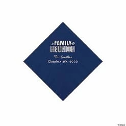Cheap 🎉 Navy Blue Family Reunion Personalized Napkins with Silver Foil - 50 Pc. Beverage ✨