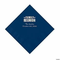 Best Sale 🎁 Navy Blue Family Reunion Personalized Napkins with Silver Foil - 50 Pc. Luncheon ❤️