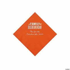 Cheapest 🤩 Orange Family Reunion Personalized Napkins with Silver Foil - 50 Pc. Beverage 🎉