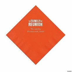 Hot Sale 🛒 Orange Family Reunion Personalized Napkins with Silver Foil - 50 Pc. Luncheon 🛒