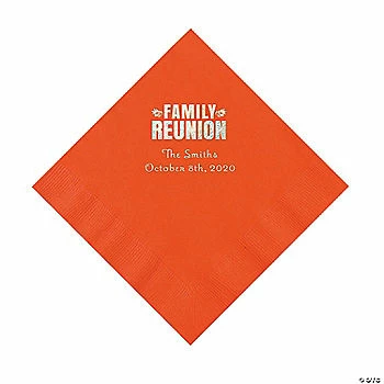 Hot Sale 🛒 Orange Family Reunion Personalized Napkins with Silver Foil - 50 Pc. Luncheon 🛒 1 Hot Sale 🛒 Orange Family Reunion Personalized Napkins with Silver Foil - 50 Pc. Luncheon 🛒
