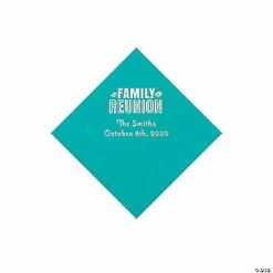 Budget 😉 Teal Family Reunion Personalized Napkins with Silver Foil - 50 Pc. Beverage 🔔