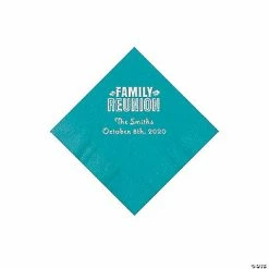 Flash Sale 🛒 Turquoise Family Reunion Personalized Napkins with Silver Foil - 50 Pc. Beverage 🔔
