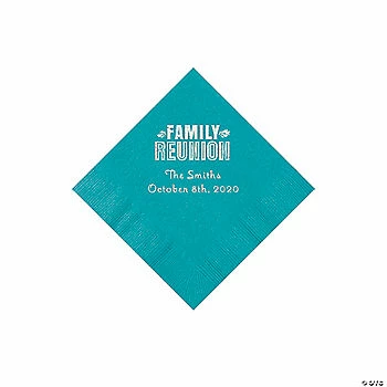 Flash Sale 🛒 Turquoise Family Reunion Personalized Napkins with Silver Foil - 50 Pc. Beverage 🔔 1 Flash Sale 🛒 Turquoise Family Reunion Personalized Napkins with Silver Foil - 50 Pc. Beverage 🔔