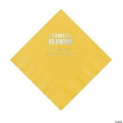 Discount 😉 Yellow Family Reunion Personalized Napkins with Silver Foil - 50 Pc. Luncheon 🔥