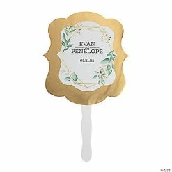 Discount 🛒 Personalized Premium Botanical Gold Wedding Hand Fans - 12 Pc. 🌟