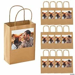 Flash Sale 😍 6 1/2" x 9" Custom Photo Medium Wedding Kraft Paper Gift Bags - 12 Pc. 🔔
