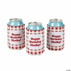 Flash Sale 🧨 Personalized Gingham Plaid Can Coolers - 12 Pc. 🎁