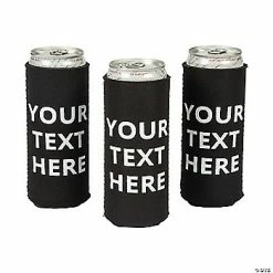 Budget 🧨 Personalized Black Premium Open Text Slim Fit Can Coolers - 24 Pc. ⭐