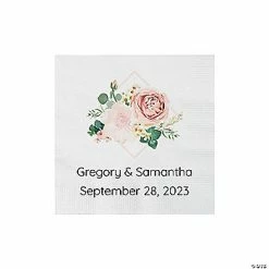Wholesale 🎁 Personalized Blush Floral Paper Beverage Napkins - 50 Pc. 😍