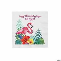 Coupon ⌛ Personalized Flamingo Palm Paper Beverage Napkins - 50 Pc. 👏