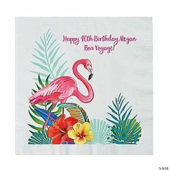 Best deal 😍 Personalized Flamingo Palm Paper Luncheon Napkins - 50 Pc. 👍