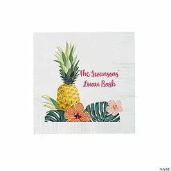 Coupon 😉 Personalized Pineapple Luau Paper Beverage Napkins - 50 Pc. ✔️