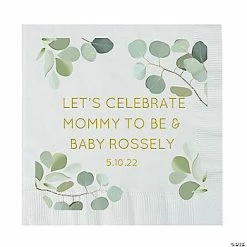Budget ✔️ Personalized Simple Eucalyptus Paper Luncheon Napkins - 50 Pc. 💯