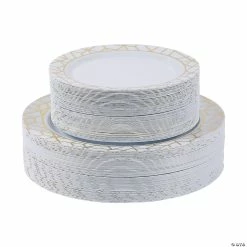 Cheapest 🔔 Bulk Premium White Plastic Plates with Gold Geometric Trim - 100 Ct. 🛒