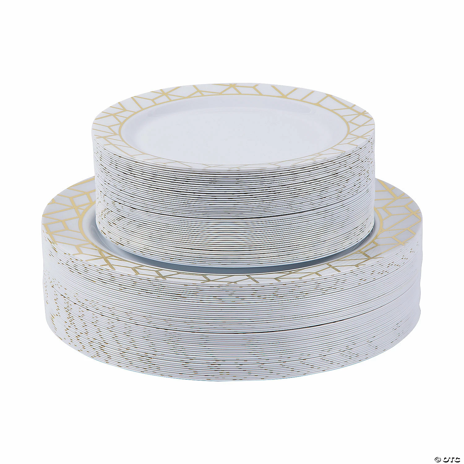 Cheapest ๐ Bulk Premium White Plastic Plates with Gold Geometric Trim - 100 Ct. ๐ 1 Cheapest ๐ Bulk Premium White Plastic Plates with Gold Geometric Trim - 100 Ct. ๐