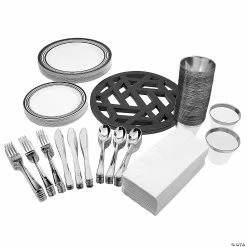 Cheap Reunion Party Supplies Shop 36 Wholesale ๐ฅ Premium Black & White Tableware Kit for 24 Guests โ