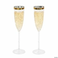 Hot Sale ❤️ Premium Plastic Gold Trim Champagne Flutes - 12 Ct. 🌟