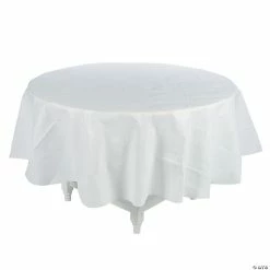 Best Sale 😀 White Round Tablecloth with Flannel Back 🎉